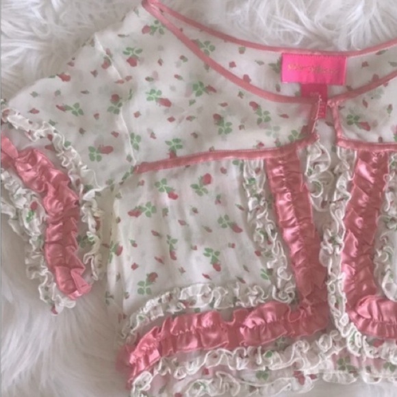 BETSEY JOHNSON SATIN PINK & WHITE FLORAL SHEER CROPPED BOLERO - Picture 3 of 13